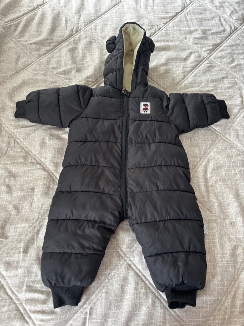 Black Puffer Baby Snowsuit with Hood and Ears